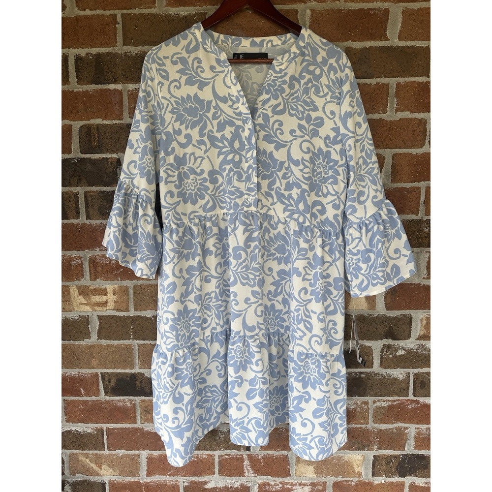 Leslie Fay NWT White With Blue Flowers Dress Size 14